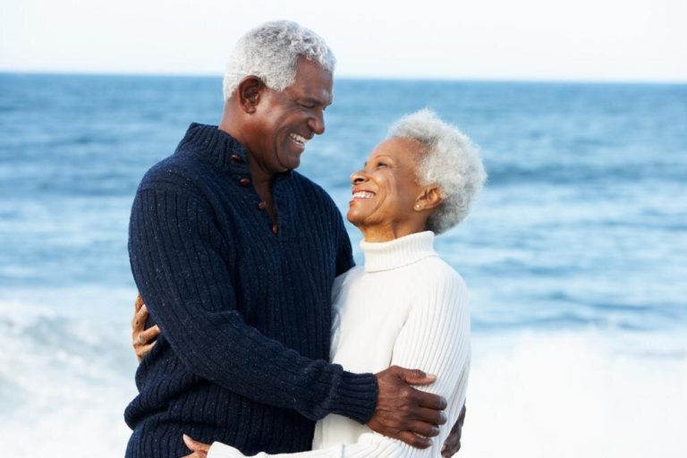 Happy couple by the ocean